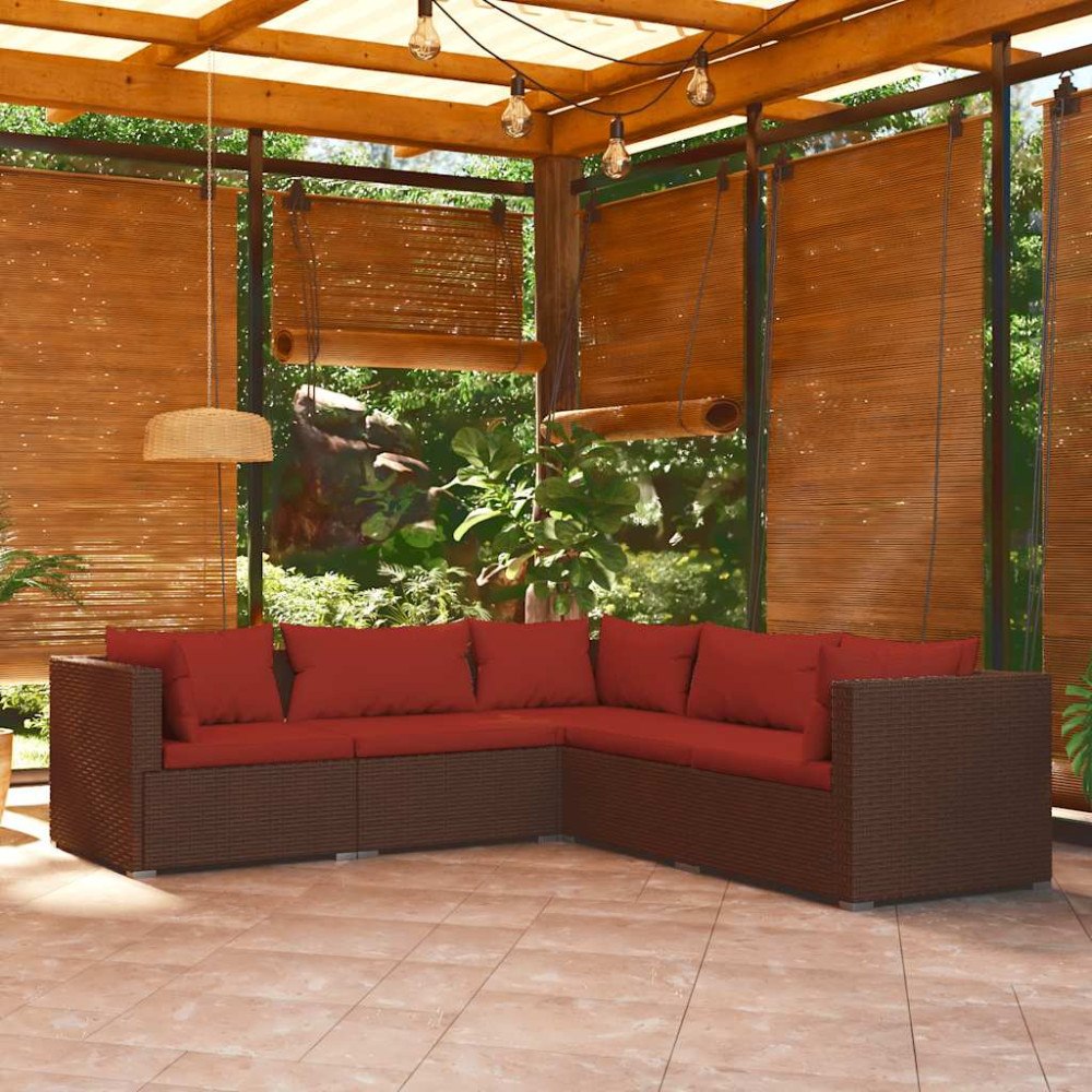 vidaXL Loungegrupp med dynor 5 delar konstrotting brun