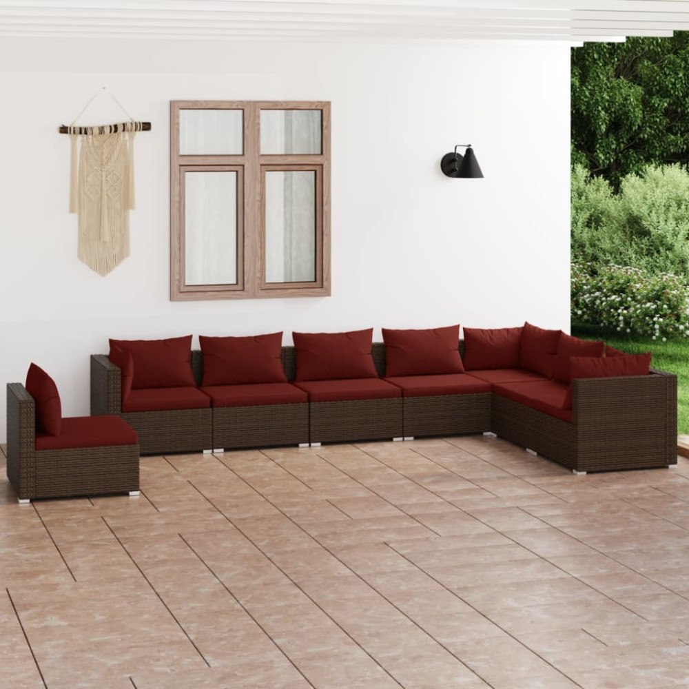 vidaXL Loungegrupp med dynor 8 delar konstrotting brun