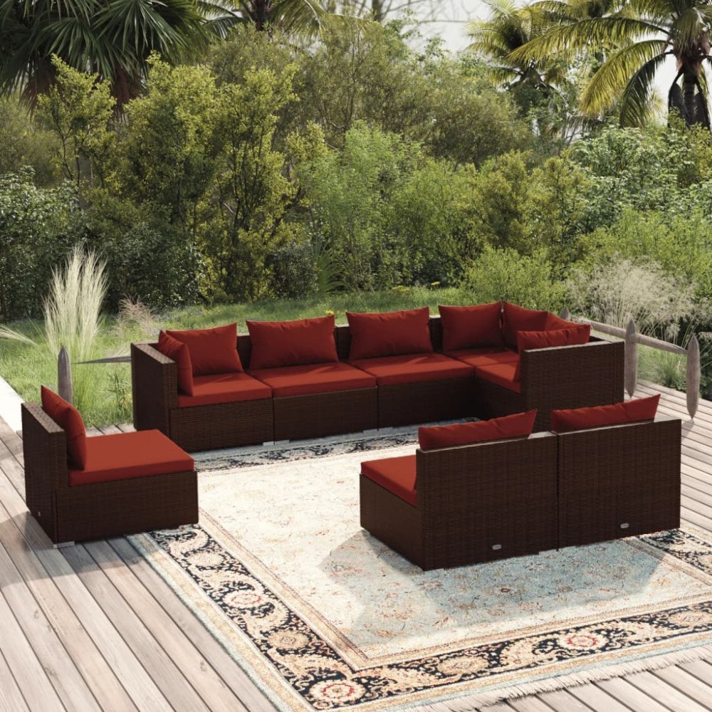 vidaXL Loungegrupp med dynor 8 delar konstrotting brun