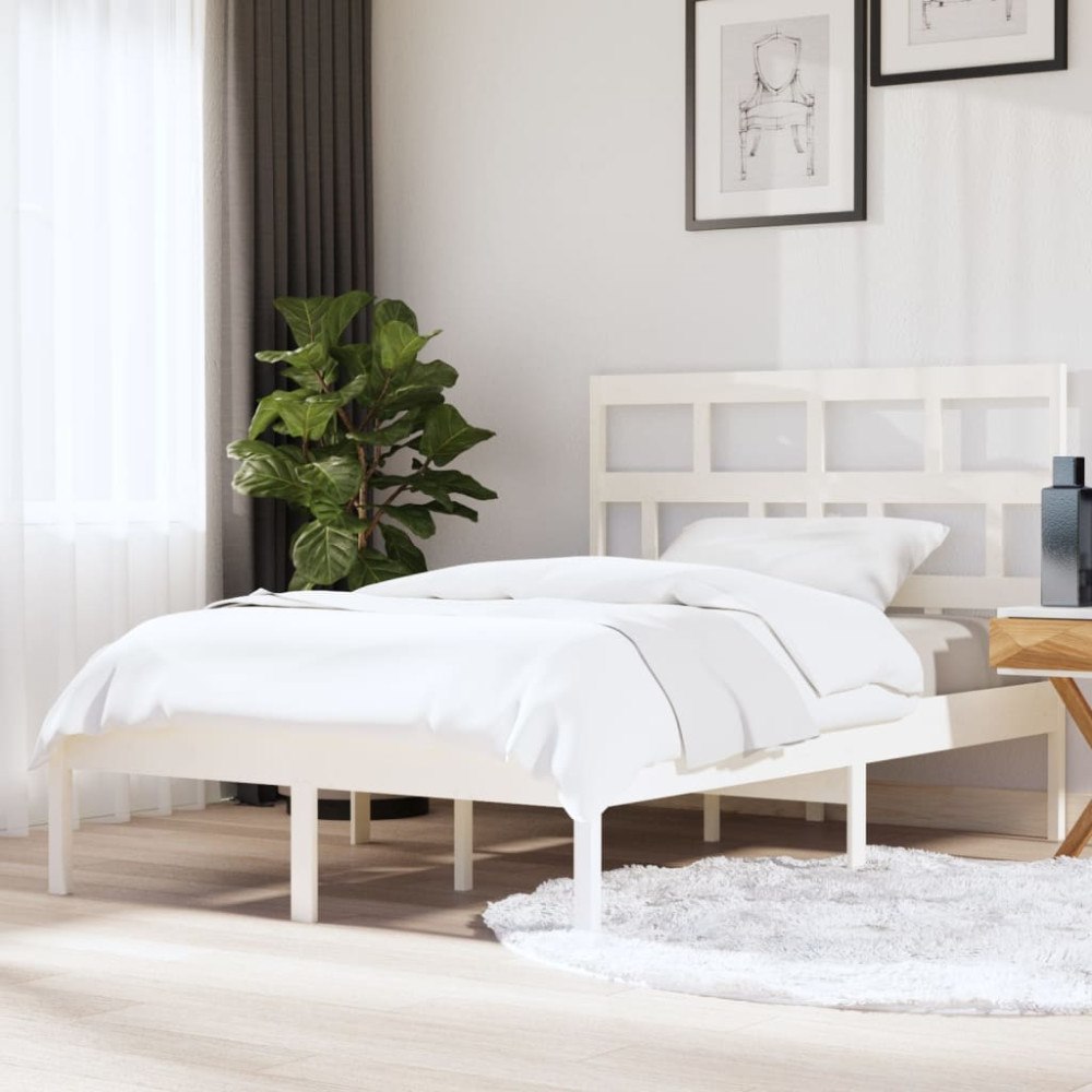 vidaXL Sängram massivt trä 150x200 cm vit