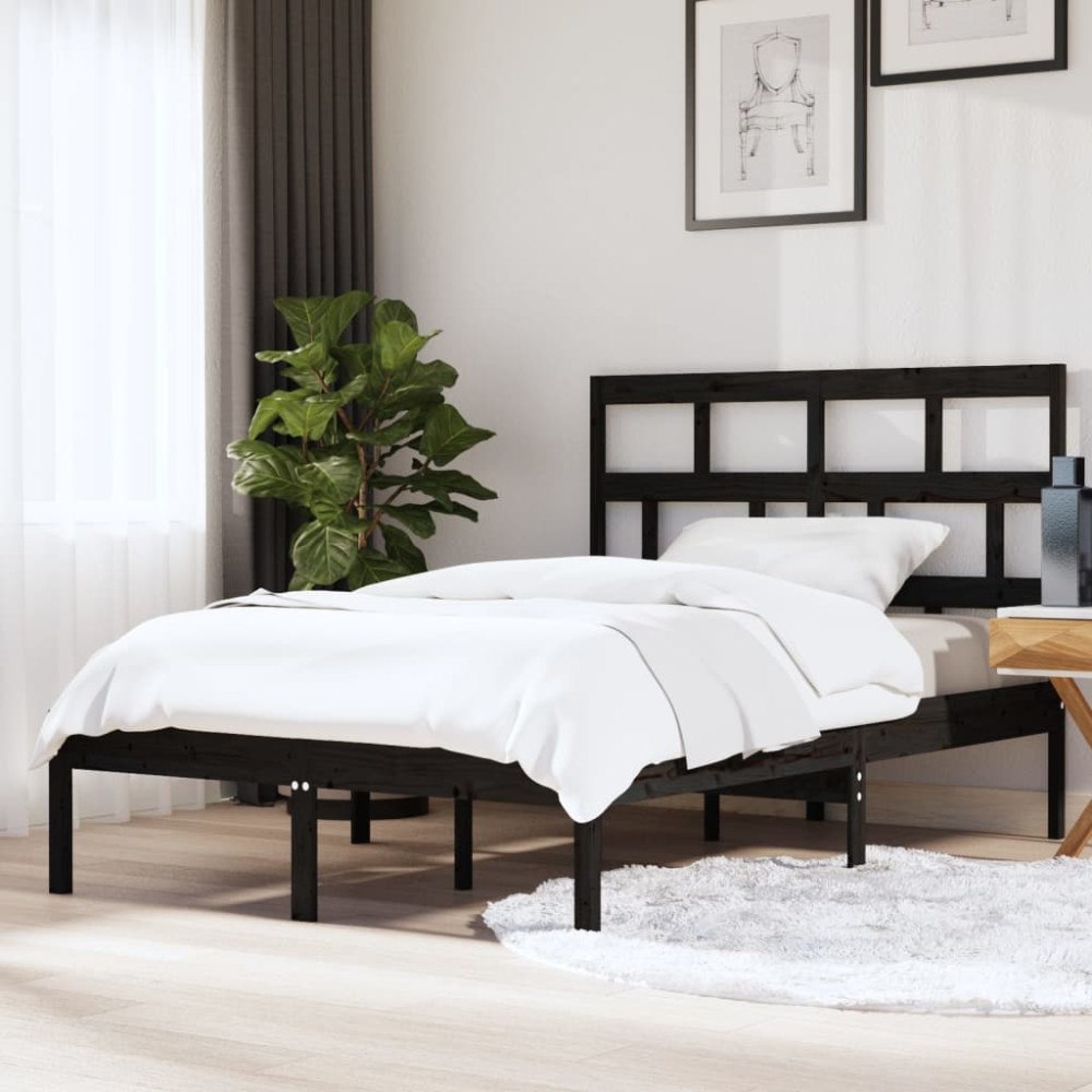 vidaXL Sängram massivt trä 150x200 cm svart