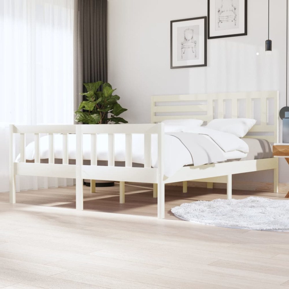 vidaXL Sängram vit massivt trä 160x200 cm