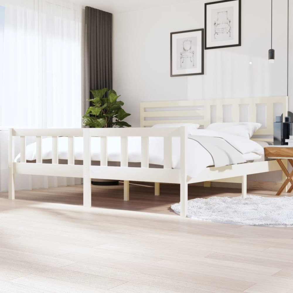 vidaXL Sängram vit massivt trä 200x200 cm