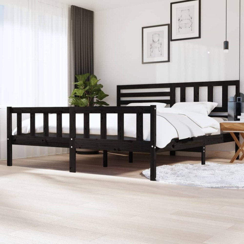 vidaXL Sängram svart massivt trä 200x200 cm