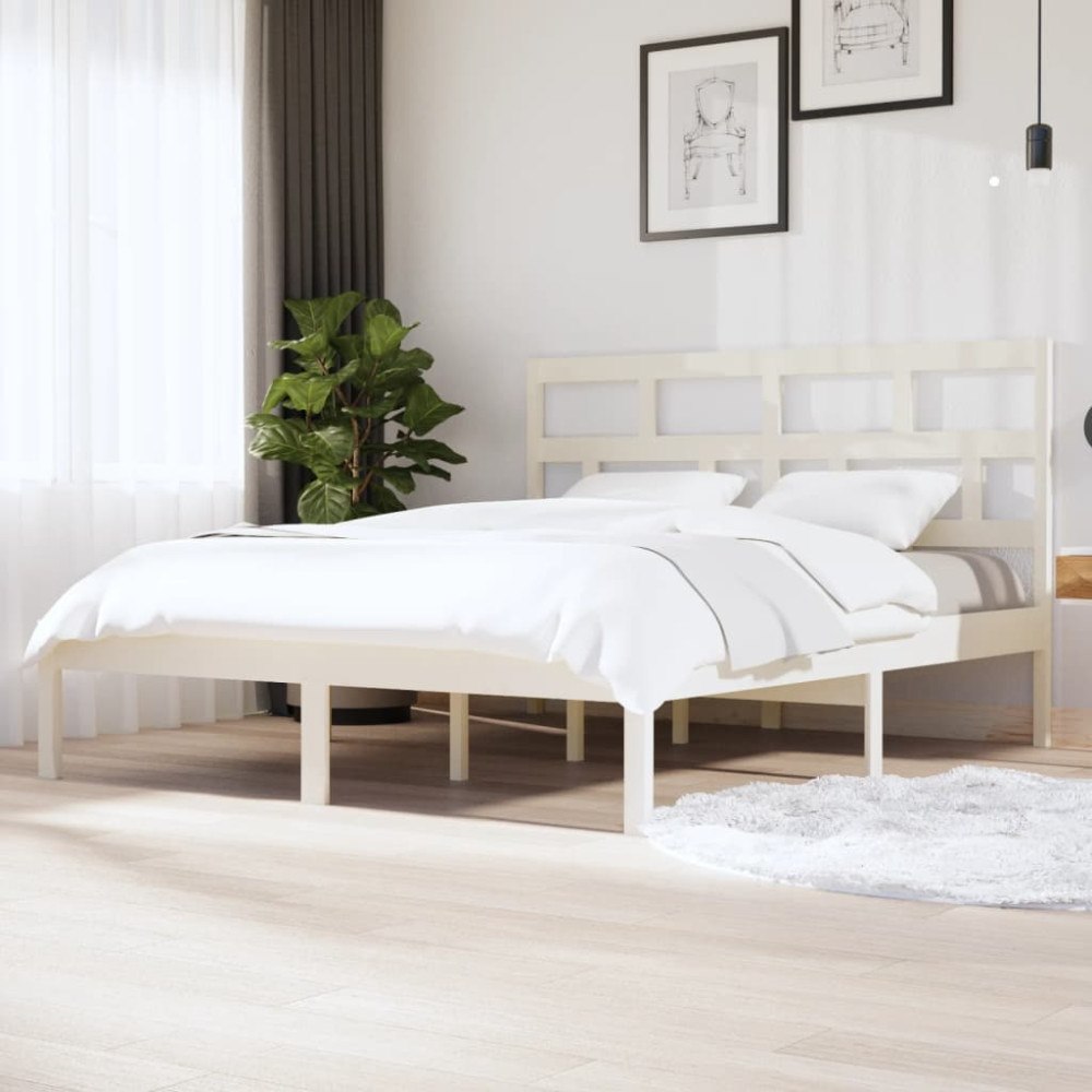 vidaXL Sängram vit massiv furu 160x200 cm