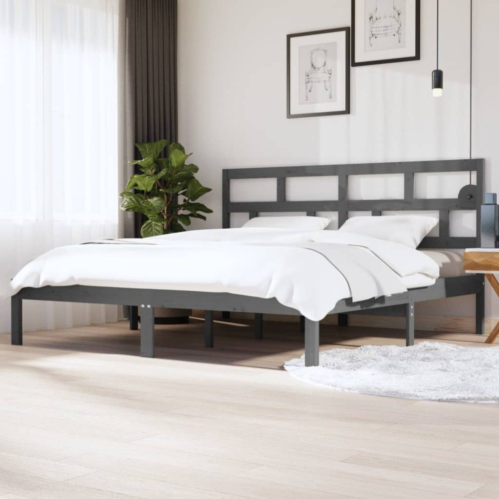 vidaXL Sängram grå massiv furu 200x200 cm