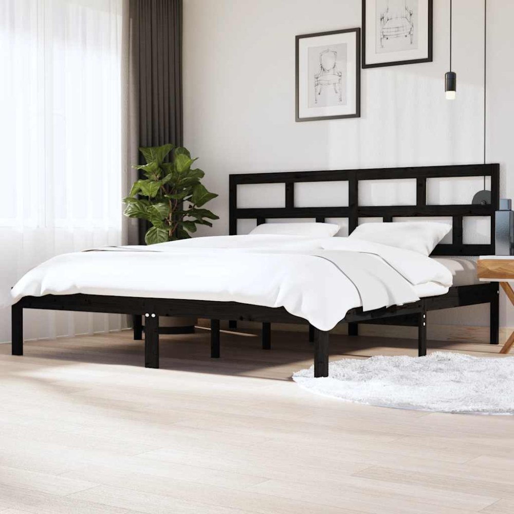 vidaXL Sängram svart massiv furu 200x200 cm