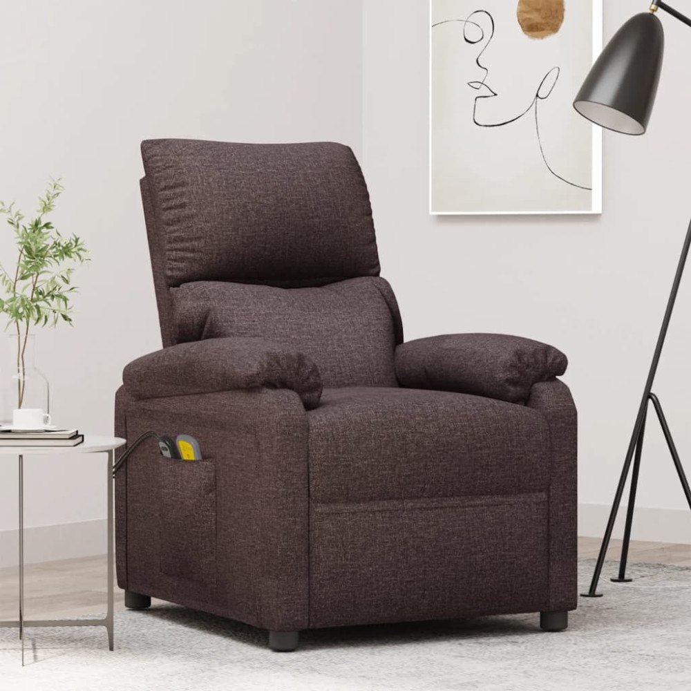 vidaXL Elektrisk massagefåtölj mörkbrun tyg