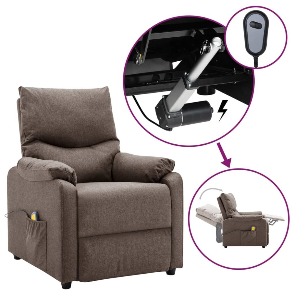 vidaXL Elektrisk massagefåtölj taupe tyg