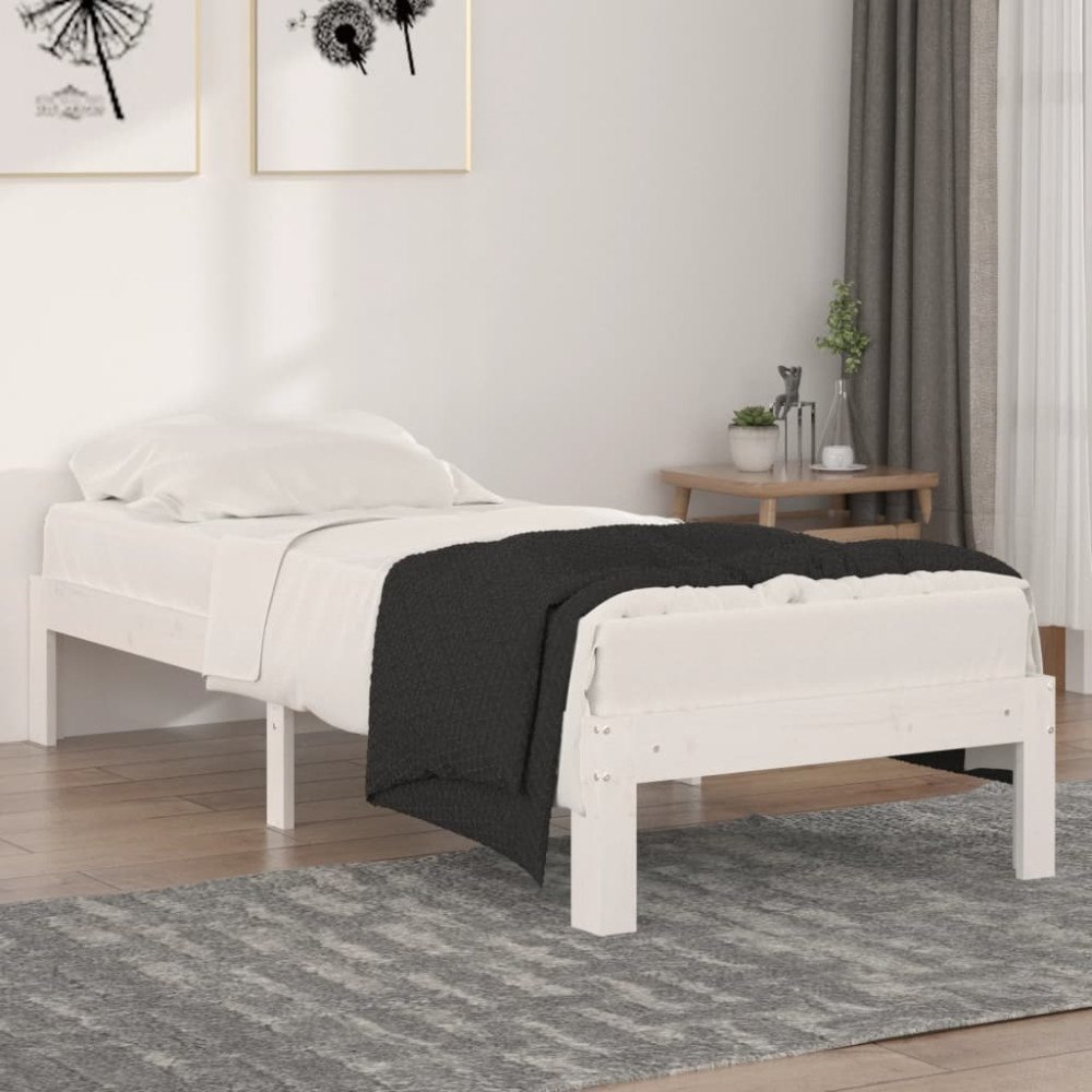 vidaXL Sängram vit massivt trä 75x190 cm