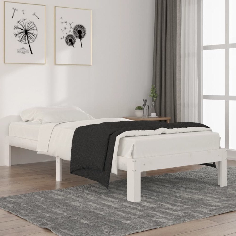 vidaXL Sängram vit massiv furu 90x200 cm
