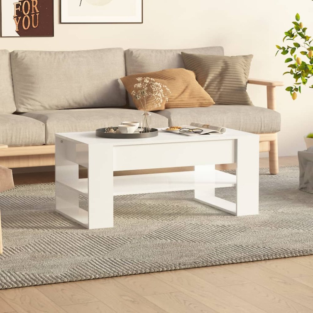 vidaXL Soffbord vit högglans 102x55x45 cm konstruerat trä