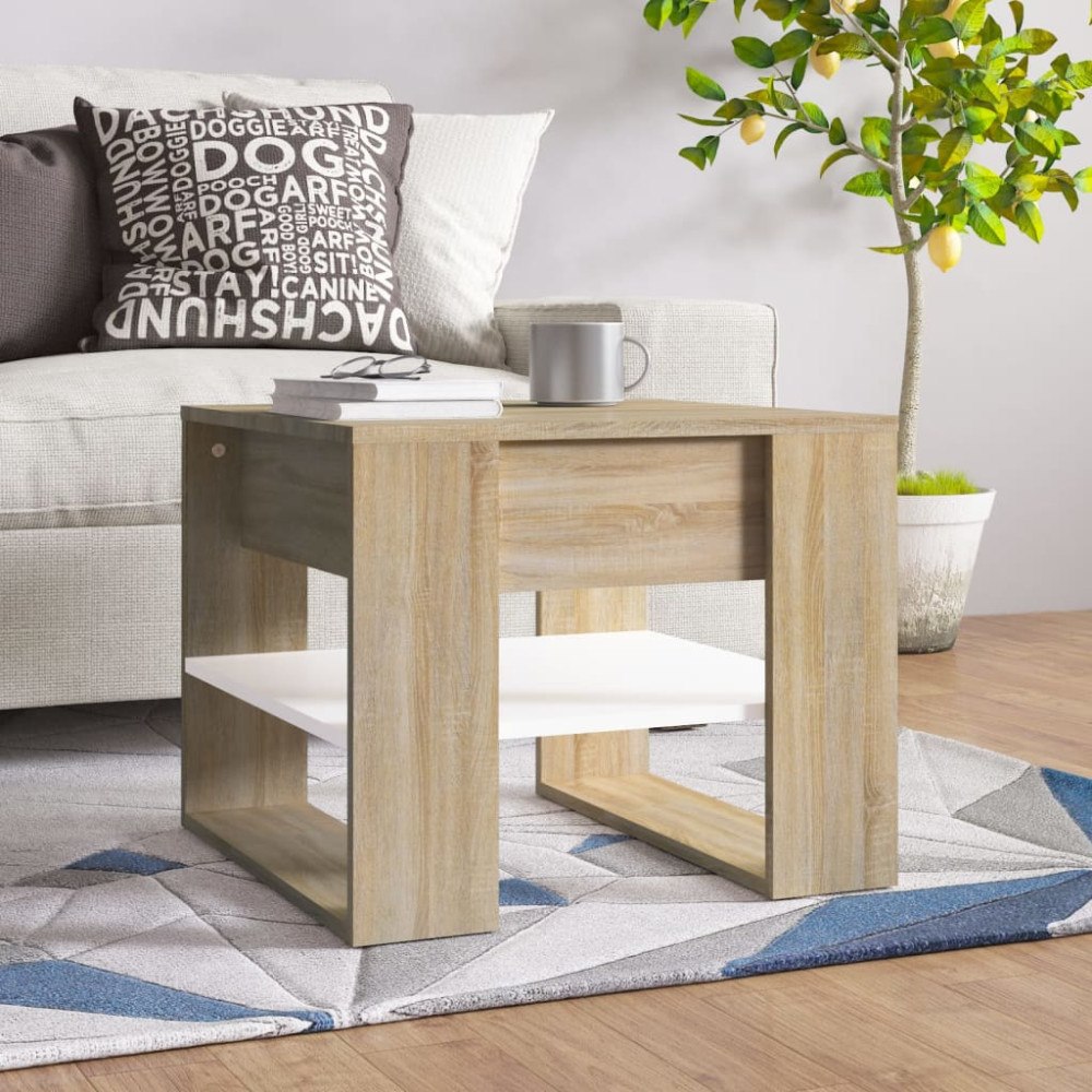 vidaXL Soffbord vit och sonoma-ek 55,5x55x45 cm konstruerat trä