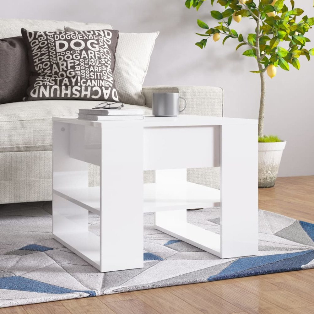 vidaXL Soffbord vit högglans 55,5x55x45 cm konstruerat trä