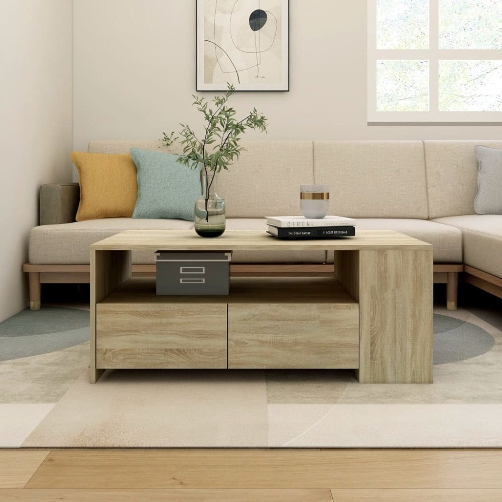 vidaXL Soffbord sonoma-ek 102x55x42 cm konstruerat trä