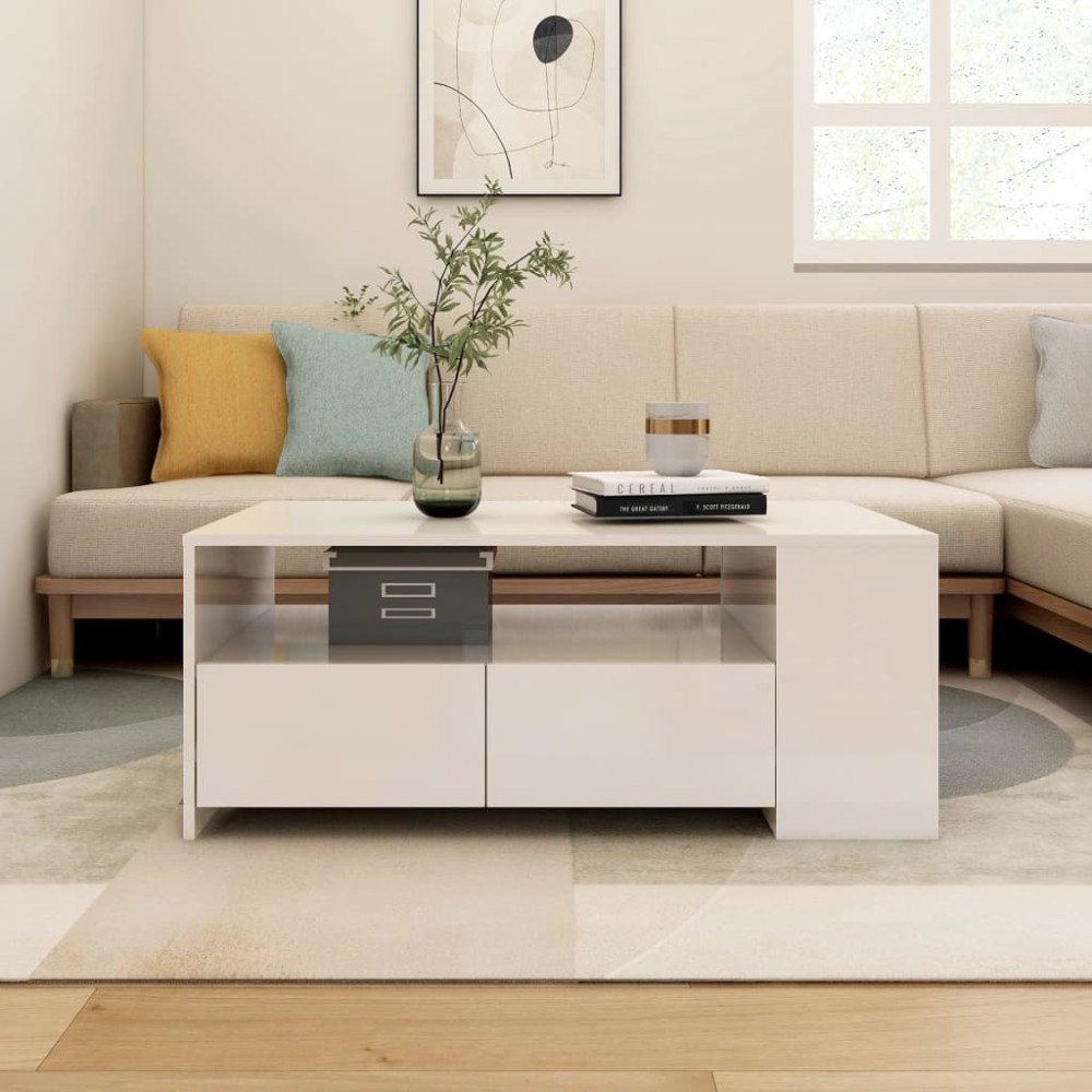 vidaXL Soffbord vit högglans 102x55x42 cm konstruerat trä