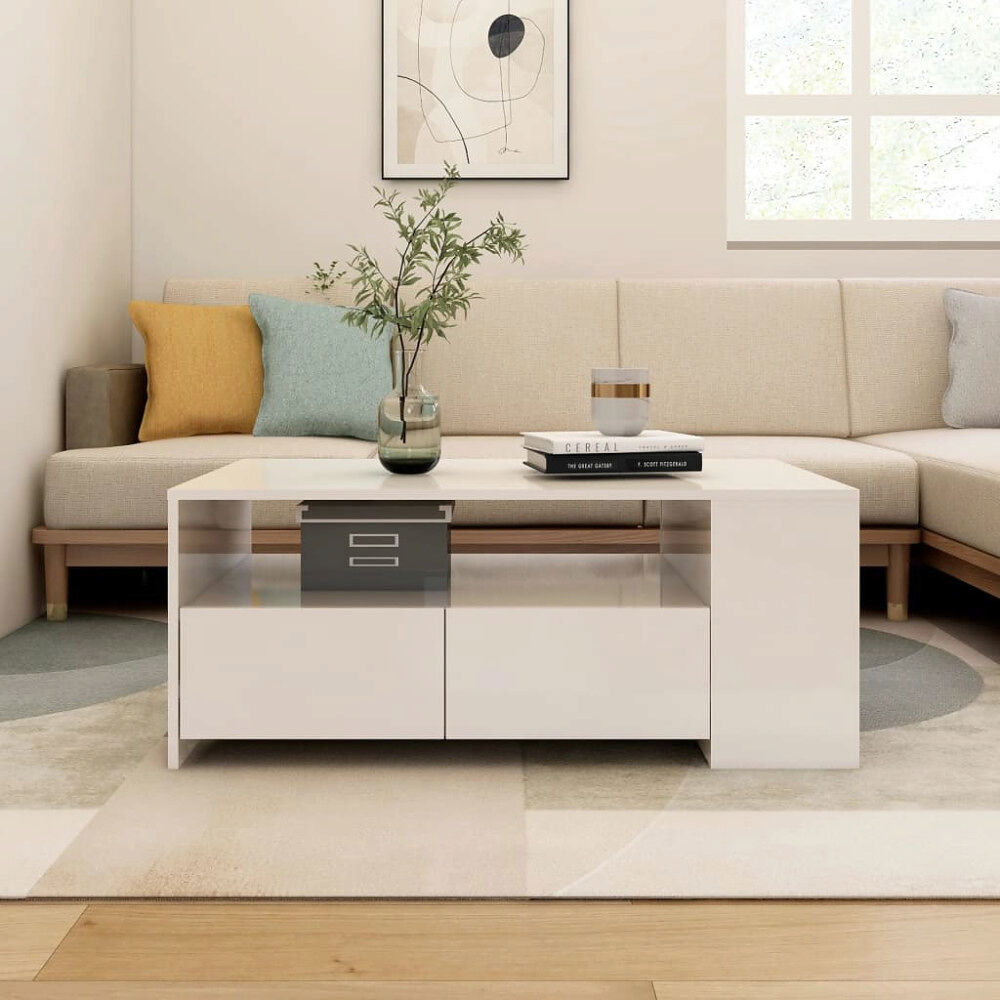 vidaXL Soffbord vit högglans 102x55x42 cm konstruerat trä