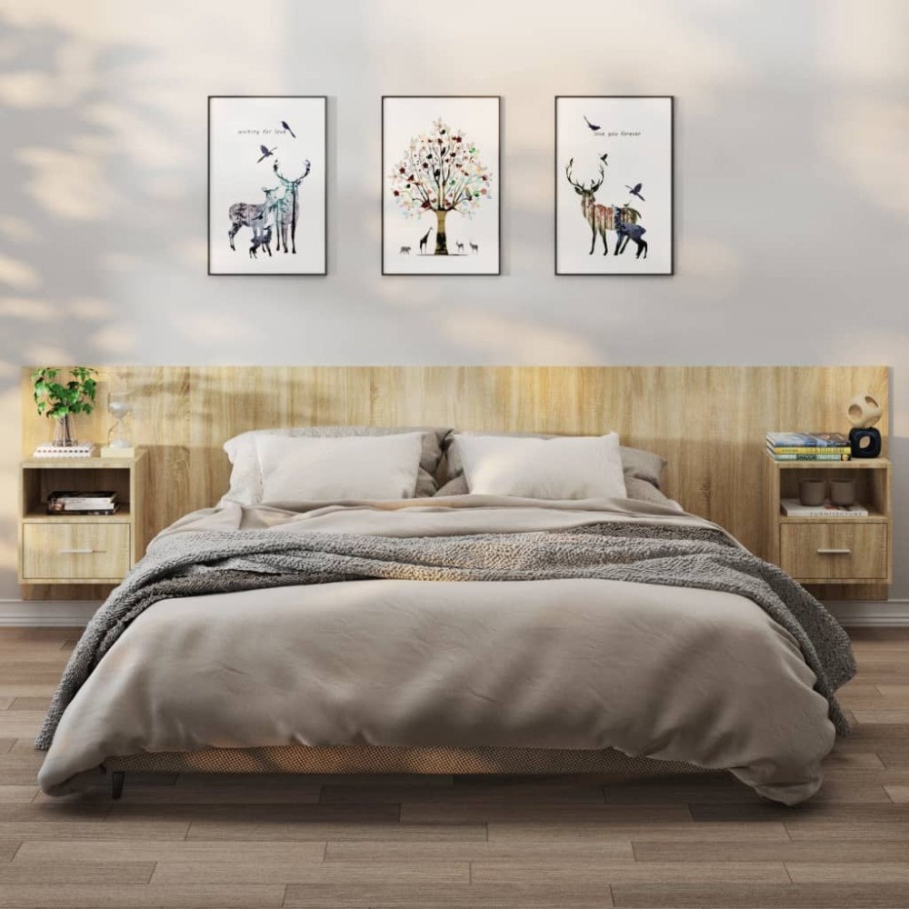 vidaXL Väggmonterade sängbord 2 st sonoma-ek