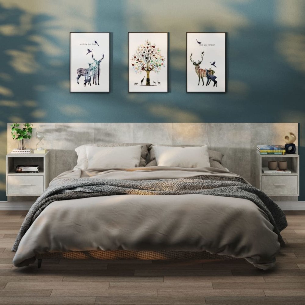 vidaXL Väggmonterade sängbord 2 st betonggrå