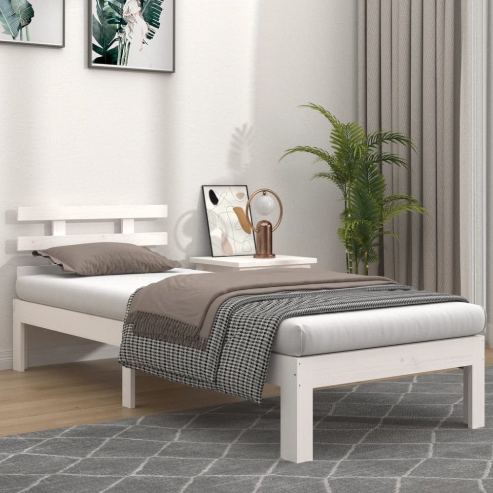 vidaXL Sängram vit massivt trä 75x190 cm