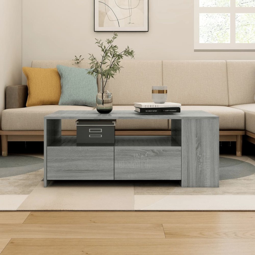 vidaXL Soffbord grå sonoma-ek 102x55x42 cm konstruerat trä