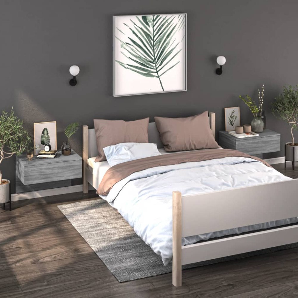 vidaXL Väggmonterade sängbord 2 st grå sonoma