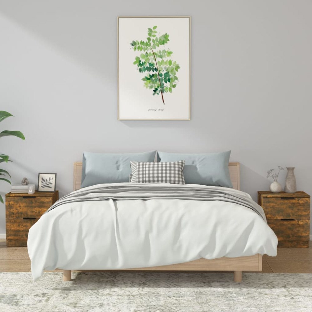 vidaXL Sängbord 2 st rökfärgad ek konstruerat trä