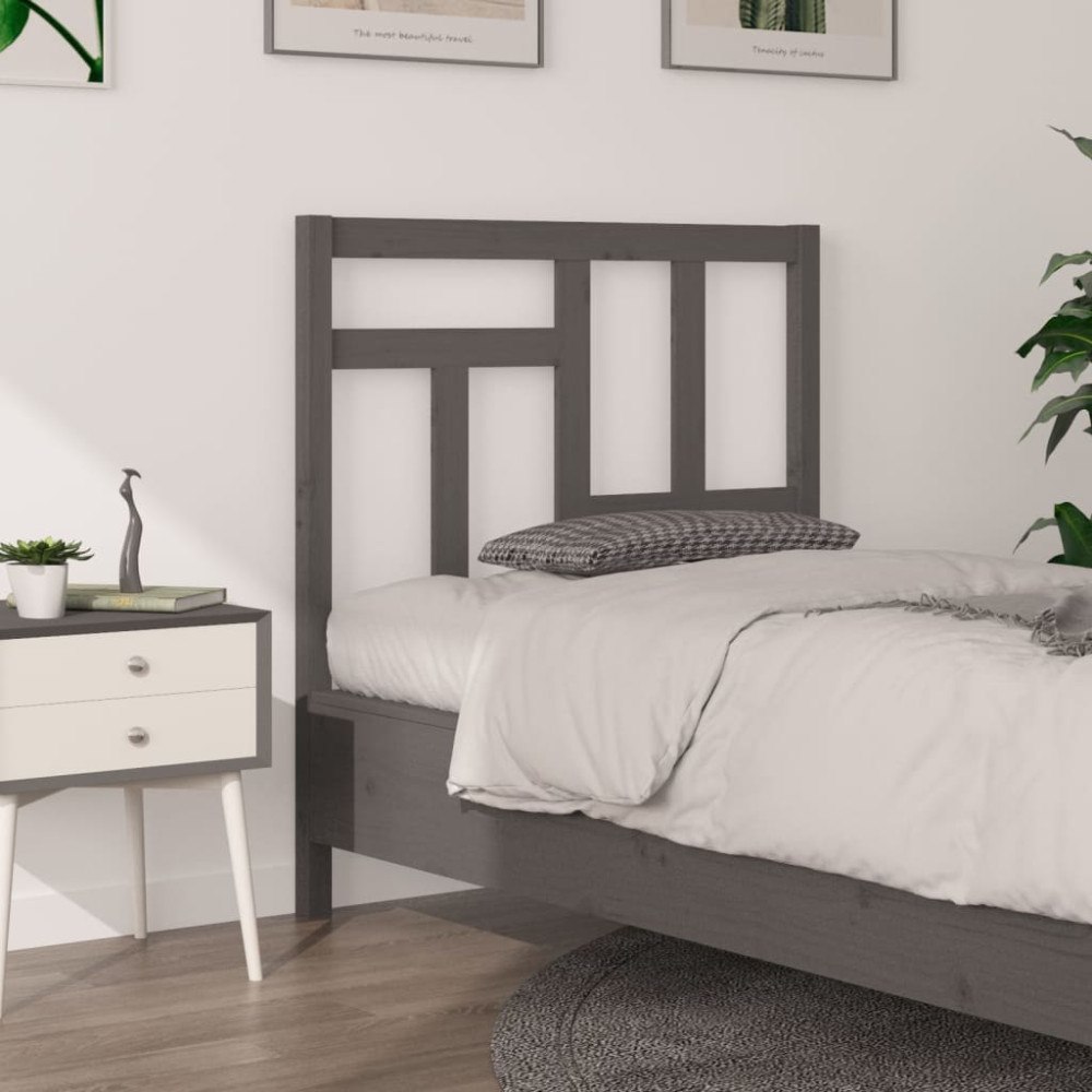 vidaXL Sänggavel grå 95,5x4x100 cm massiv furu