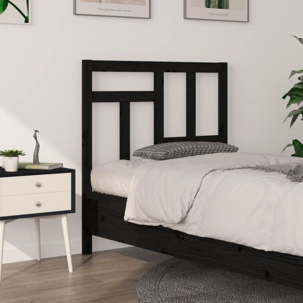 vidaXL Sänggavel svart 95,5x4x100 cm massiv furu