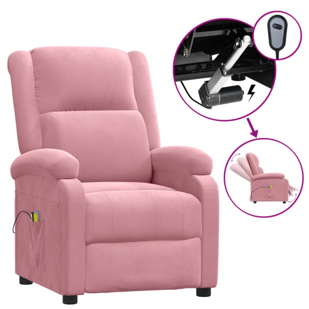 vidaXL Elektrisk massagefåtölj rosa sammet