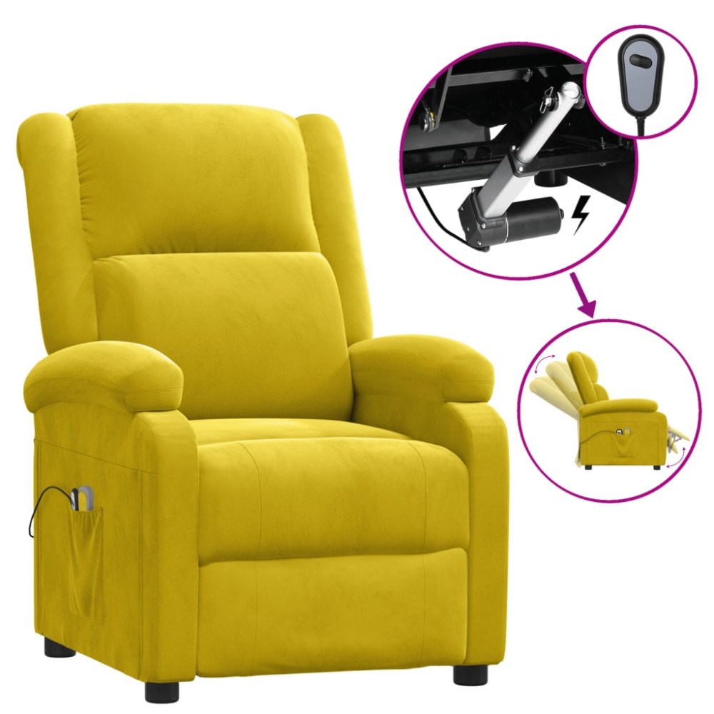 vidaXL Elektrisk massagefåtölj gul sammet