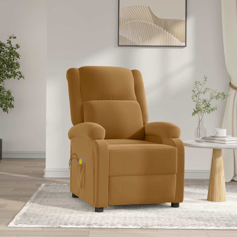 vidaXL Elektrisk massagefåtölj brun sammet