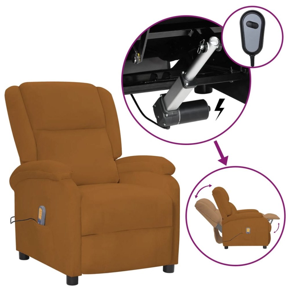 vidaXL Elektrisk massagefåtölj brun sammet
