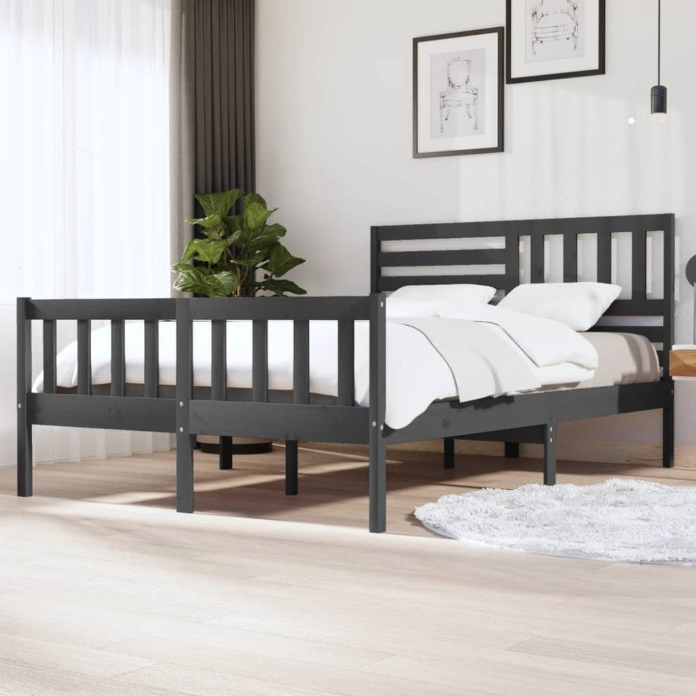 vidaXL Sängram massivt trä 150x200 cm grå