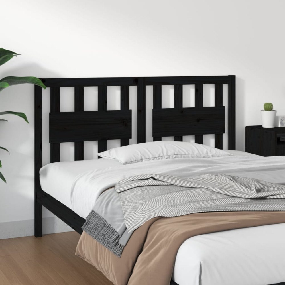 vidaXL Sänggavel svart 125,5x4x100 cm massiv furu