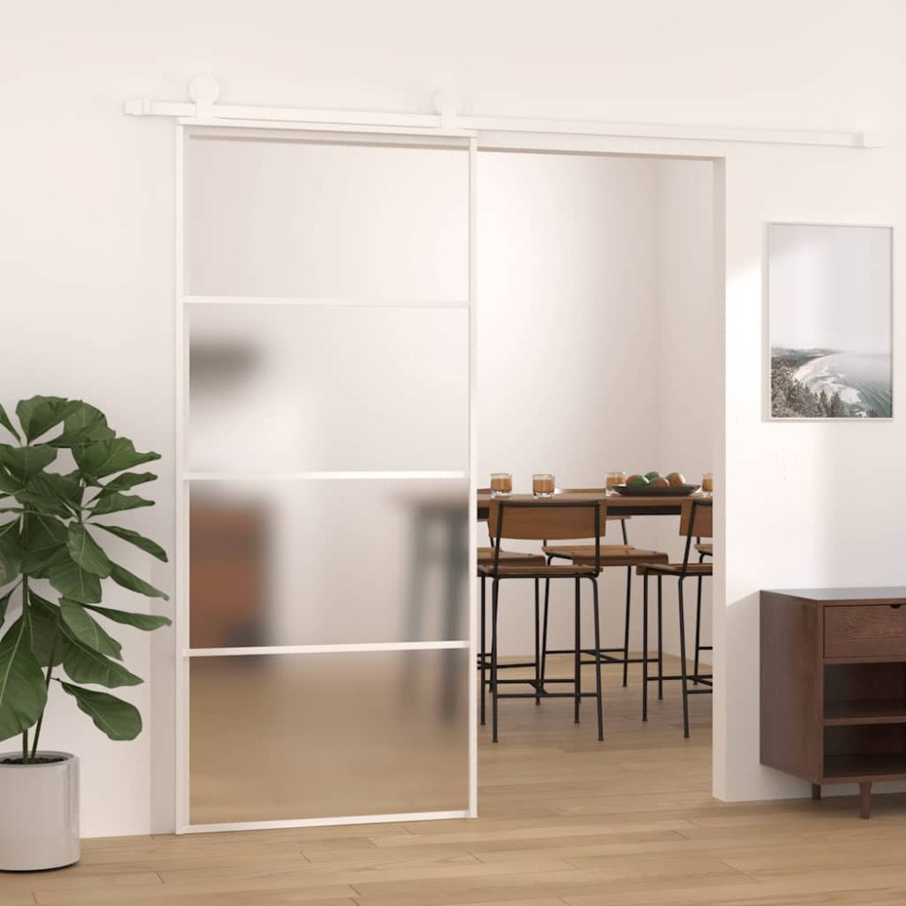 vidaXL Skjutdörr frostat ESG-glas och aluminium 90x205 cm vit
