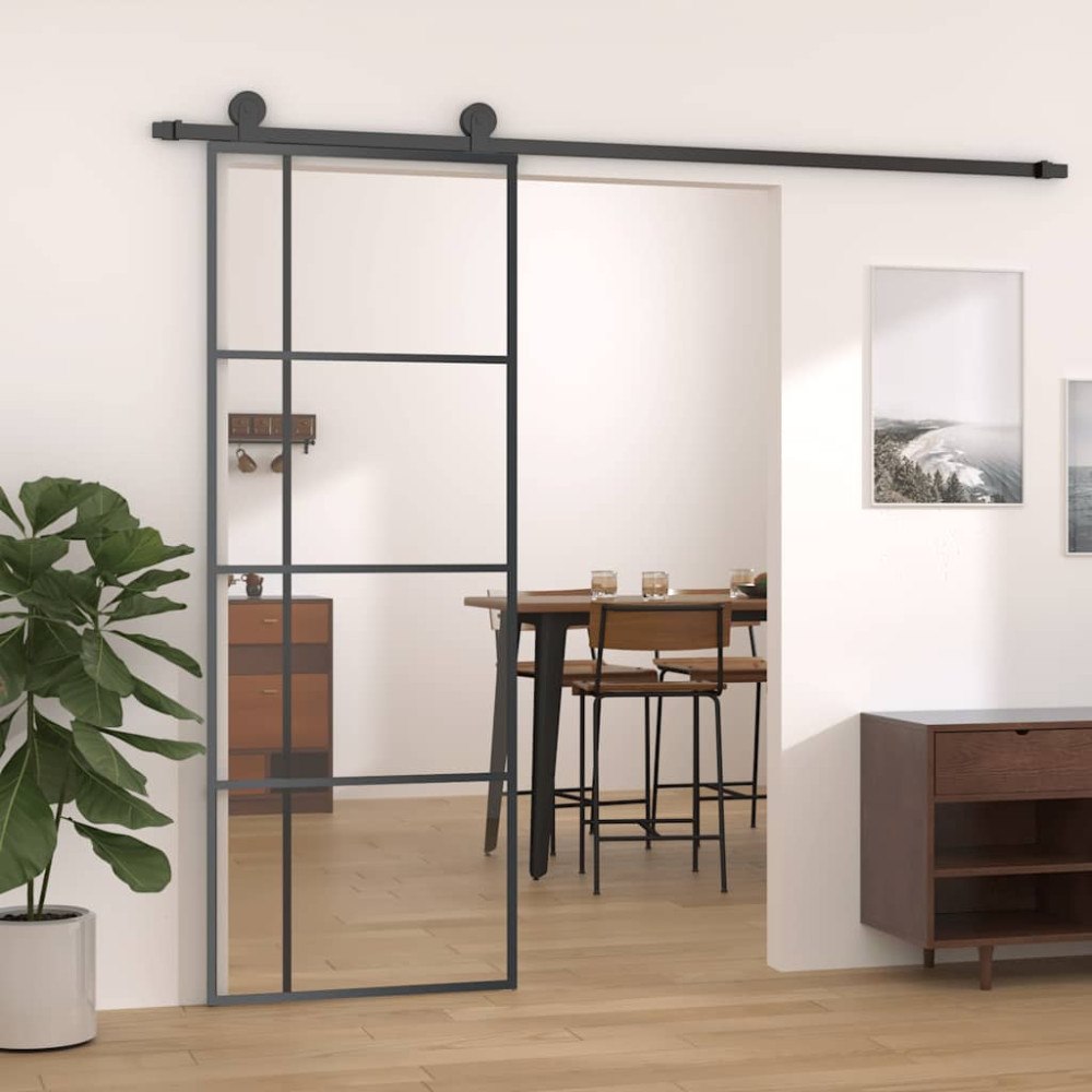vidaXL Skjutdörr ESG-glas och aluminium 76x205 cm svart