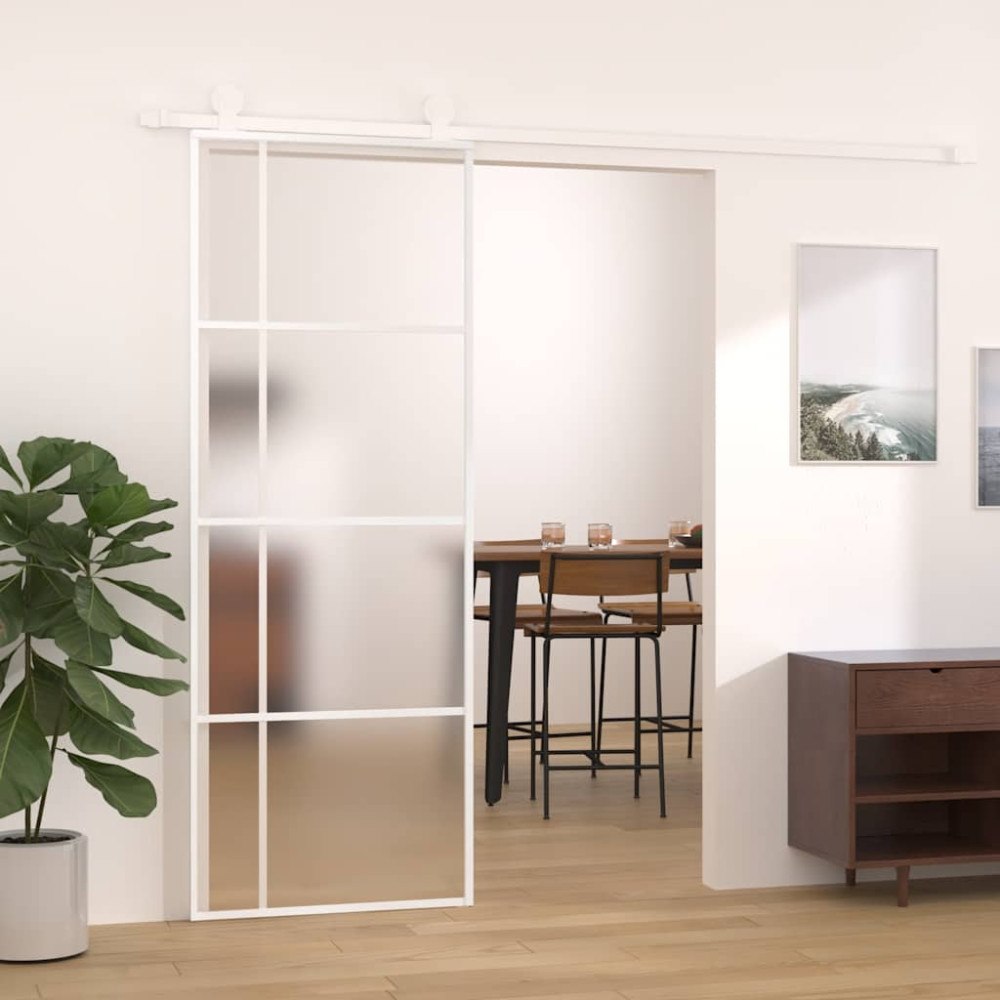 vidaXL Skjutdörr frostat ESG-glas och aluminium 76x205 cm vit
