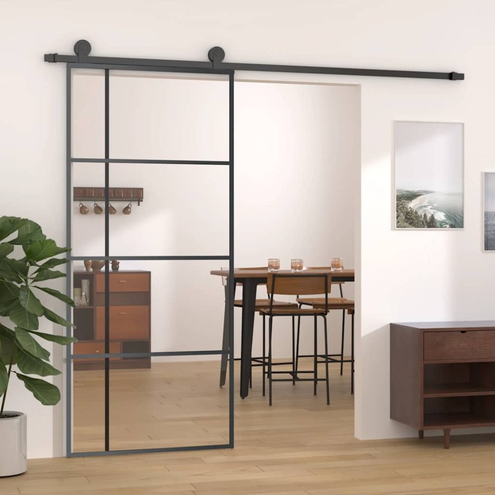 vidaXL Skjutdörr ESG-glas och aluminium 90x205 cm svart