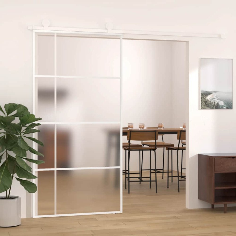 vidaXL Skjutdörr frostat ESG-glas och aluminium 102,5x205 cm vit