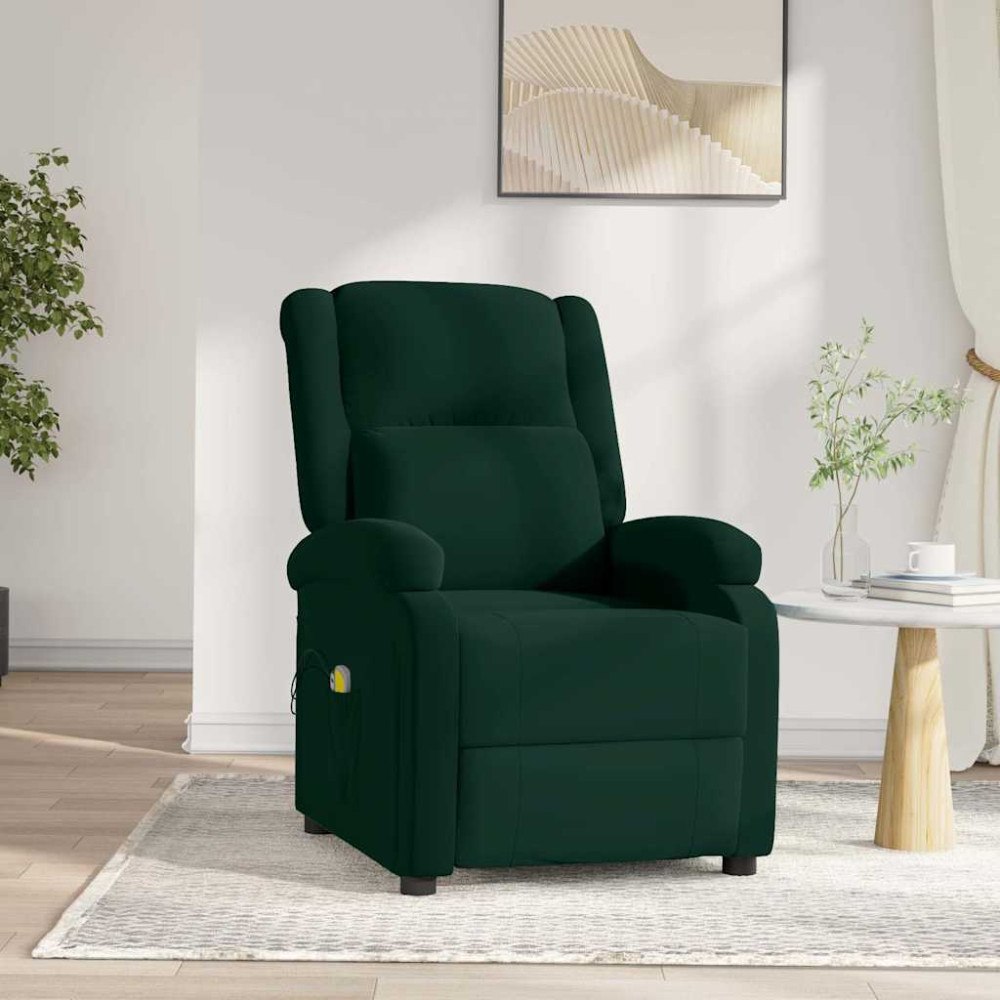 vidaXL Massagefåtölj mörkgrön sammet