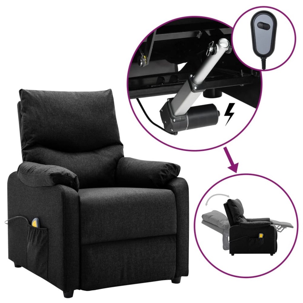 vidaXL Elektrisk massagefåtölj svart tyg