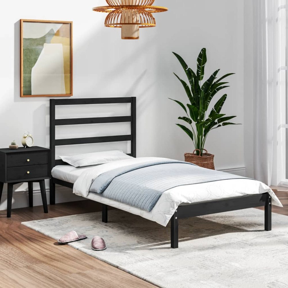vidaXL Sängram svart massiv furu 75x190 cm