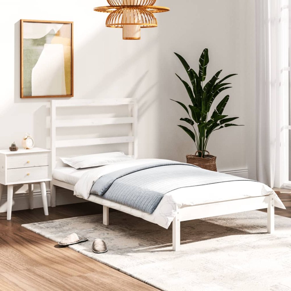 vidaXL Sängram vit massivt trä 90x190 cm