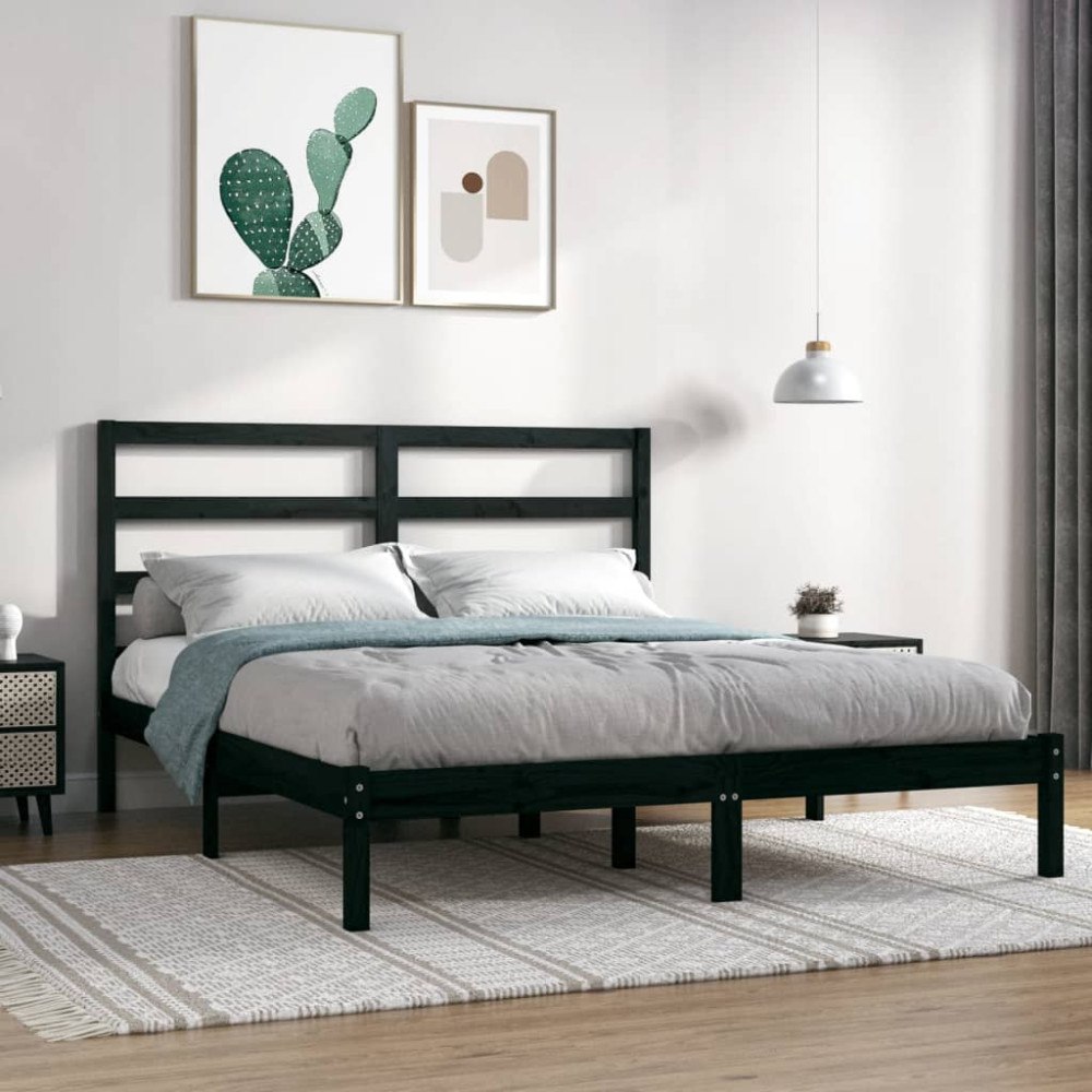 vidaXL Sängram svart massiv furu 140x190 cm
