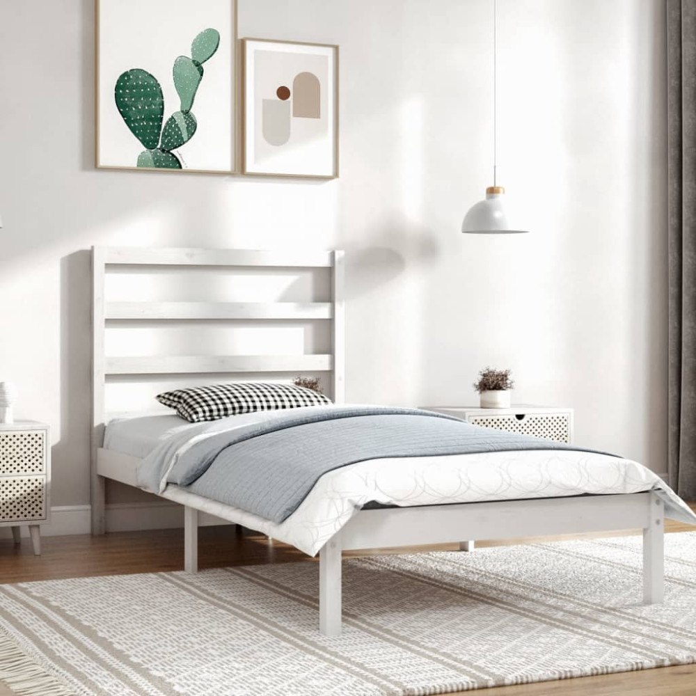 vidaXL Sängram utan madrass vit 90x200 cm massiv furu