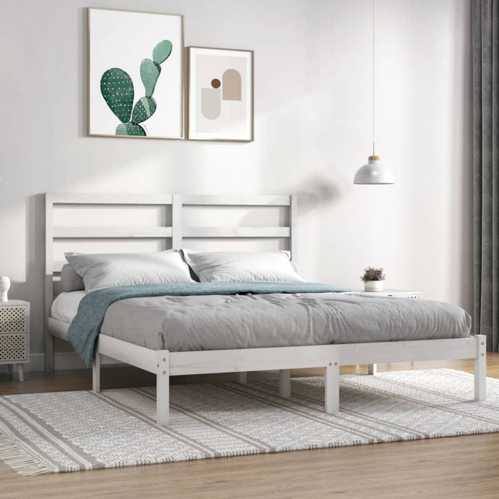 vidaXL Sängram utan madrass vit 120x200 cm massiv furu