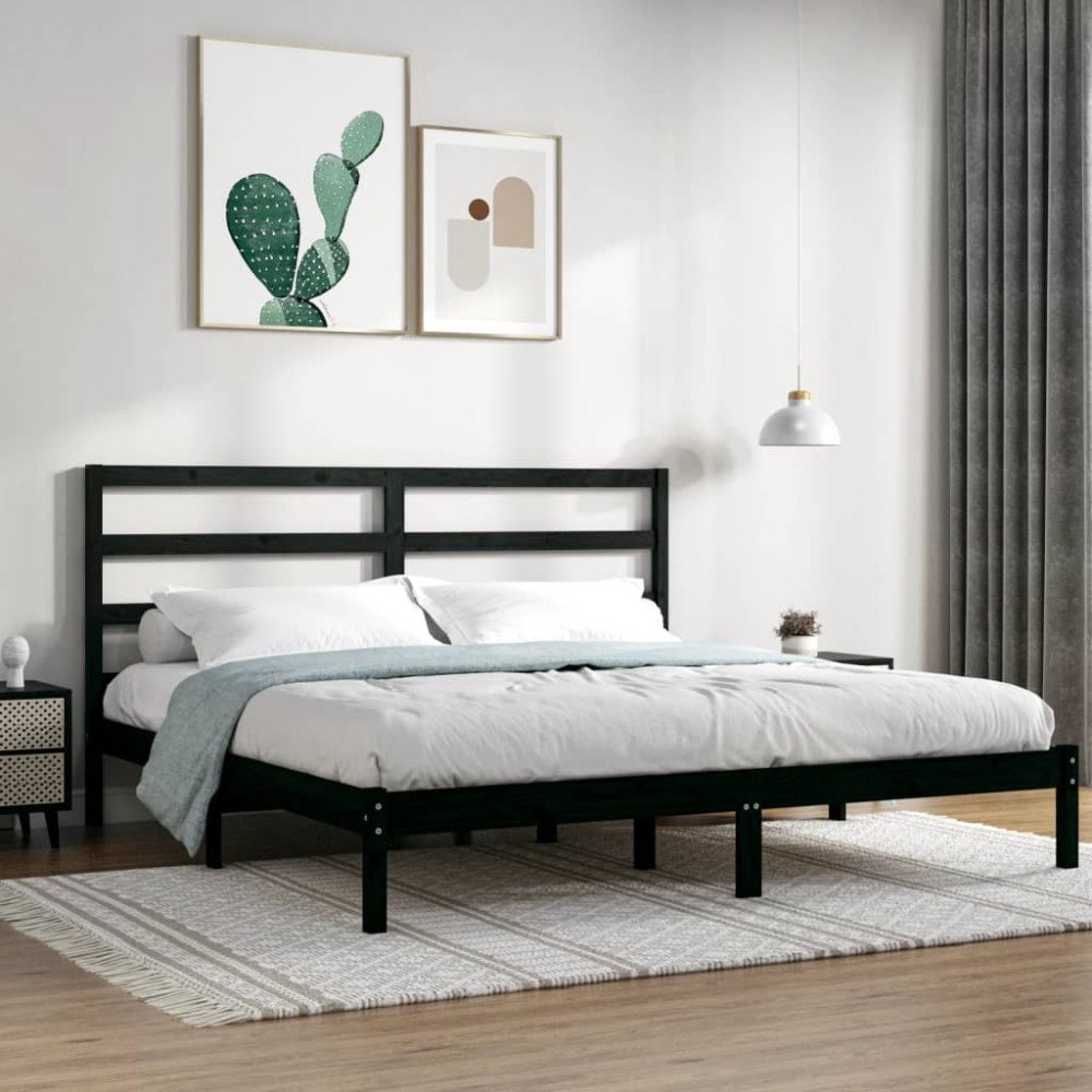 vidaXL Sängram svart massiv furu 200x200 cm