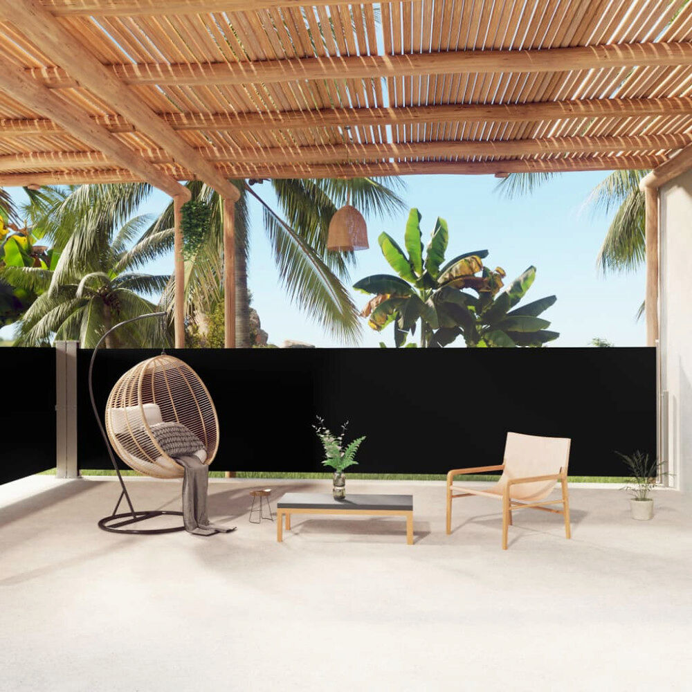 vidaXL Infällbar sidomarkis svart 140x1000 cm