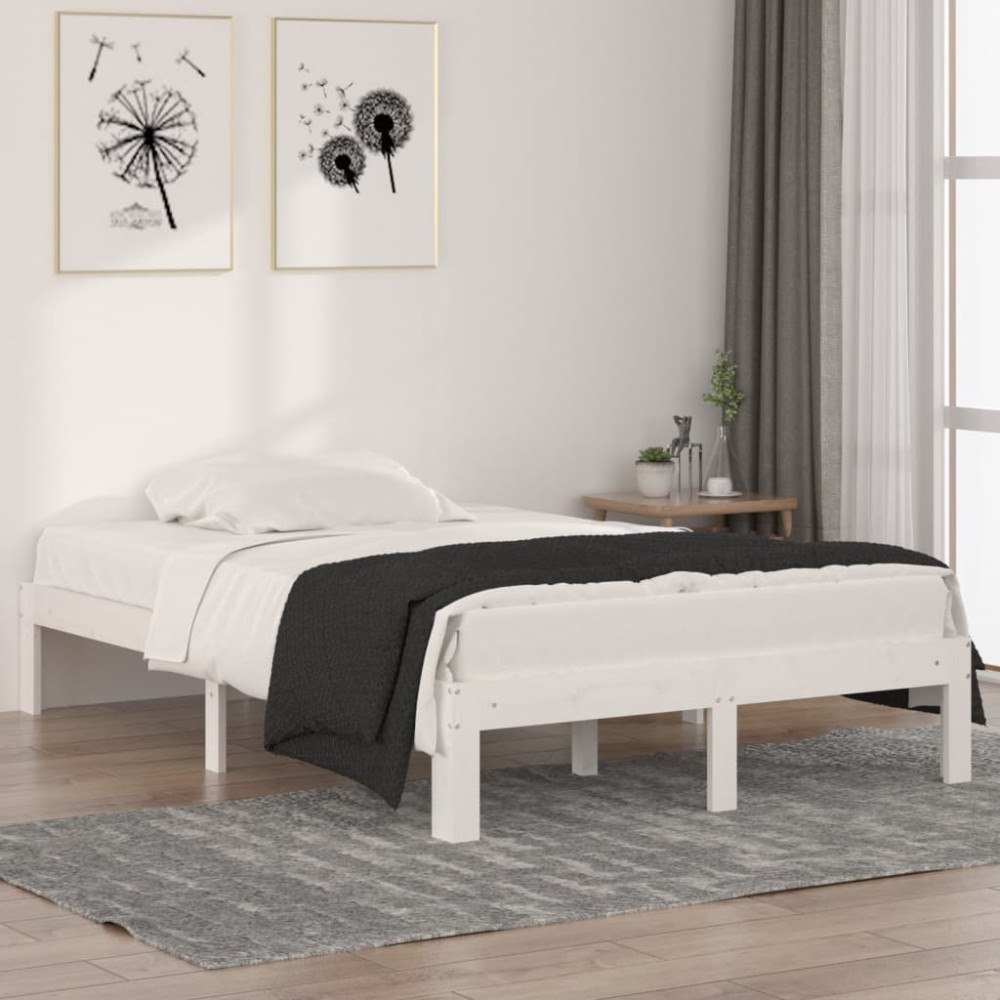 vidaXL Sängram vit massivt trä 120x190 cm